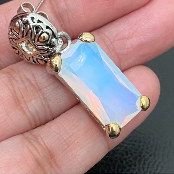 EXP Signed Opalite Crystal 2-tone Dangle Drop Post Earrings 15g - Picture 6 of 15